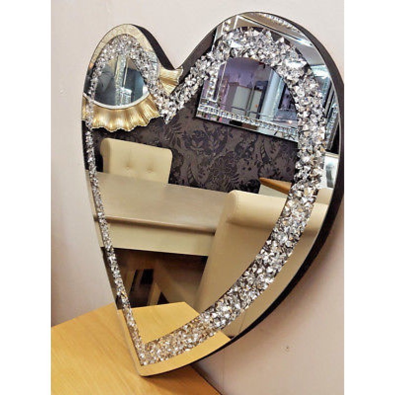 Luxury Wholesale Price Heart Shape Wall Mirror Crushed Diamond Decorative Mirror For Home Hotel