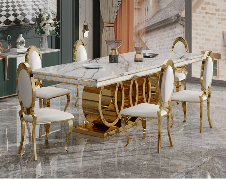 Party Suitable Marble Top or Glass Top Brass Gold Stainless Steel  Dining Table With Chair Dining Room Furniture Set