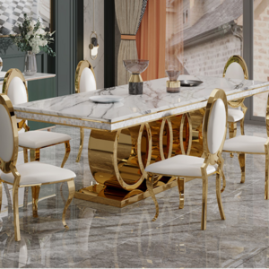 Party Suitable Marble Top or Glass Top Brass Gold Stainless Steel  Dining Table With Chair Dining Room Furniture Set