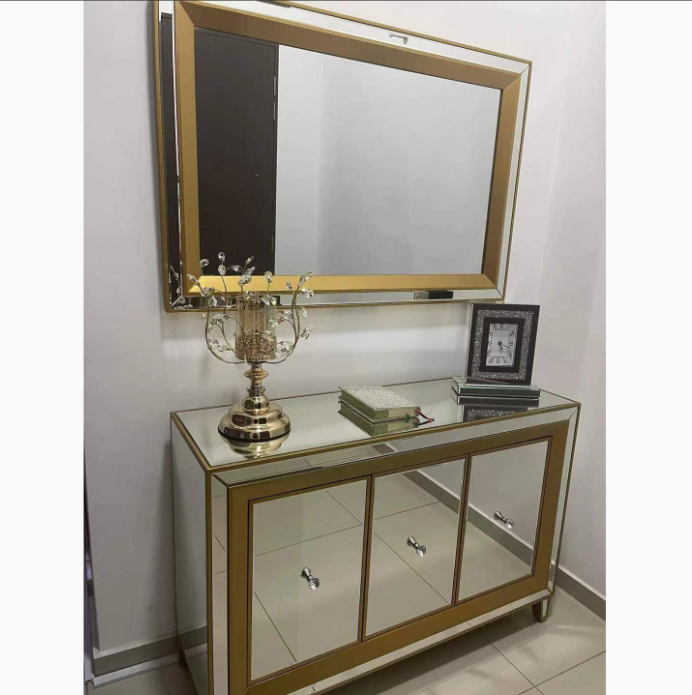 Hot Sale Mirrored Furniture Living Room Cabinet Console Table Luxury Golden Mirrored Buffet For Home Hotel Decor