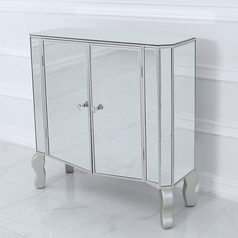 Venetian glass mirrored design sideboard 2 door end table corner cabinet for bedroom living room