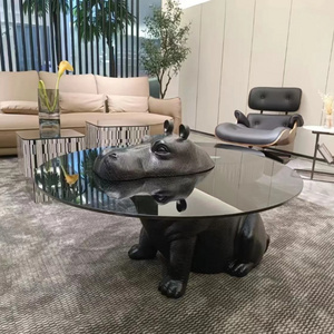 Minimal Animal Styling Hippo Shape Glass Coffee Table Creative Modern Central Table For Cafe living Room Hotel