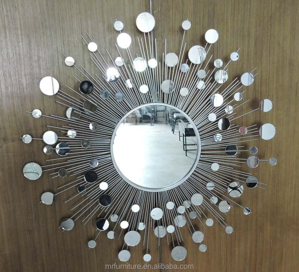 silver metal sunburst wall mirror decor