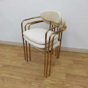 Stackable Modern Stainless Steel Brass Gold Restaurant Chair Ivory White Velvet Dining Chair Event Wedding Rent Chair