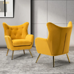 Modern Gold Stainless Steel Wide Tufted Velvet Wingback Chair Velvet Button Tufted Armchair Accent Leisure Chair