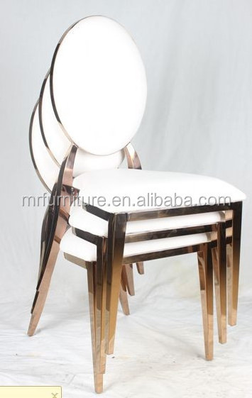 Hot Sales Wedding Party Gold Stainless Steel Dining Chair Round Back Wedding Stacked Chair Matching Table