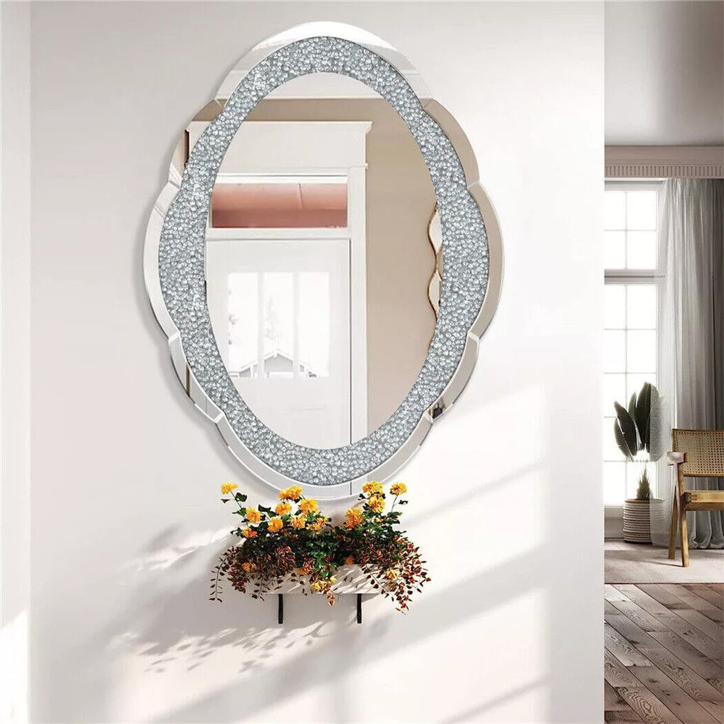 Contemporary Modern Large Decorative Glitter Diamond Crystal Wall Mirror Cloud Shape for Home Decoration