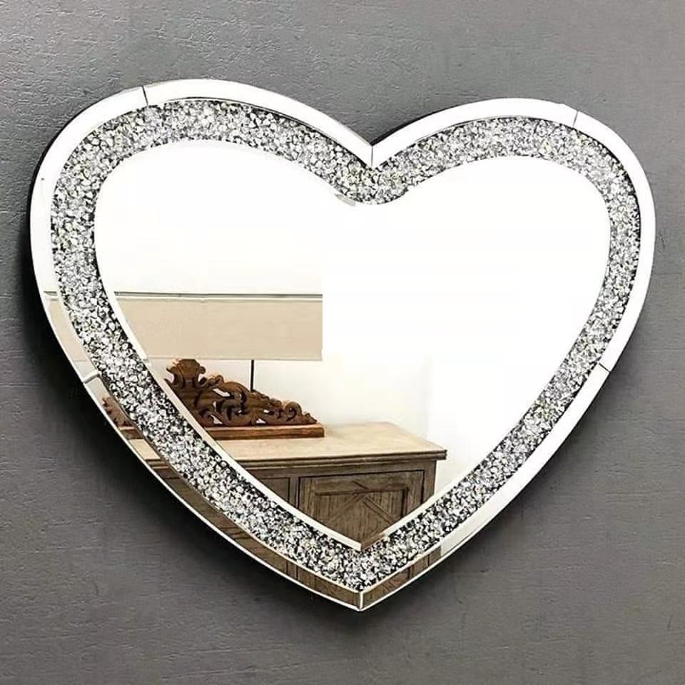 Luxury Wholesale Price Heart Shape Wall Mirror Crushed Diamond Decorative Mirror For Home Hotel