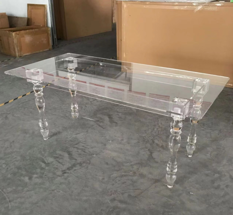 Nordic Light Luxury Acrylic Rectangular Transparent Roman Column Leg Dining Table For Wedding Event Party