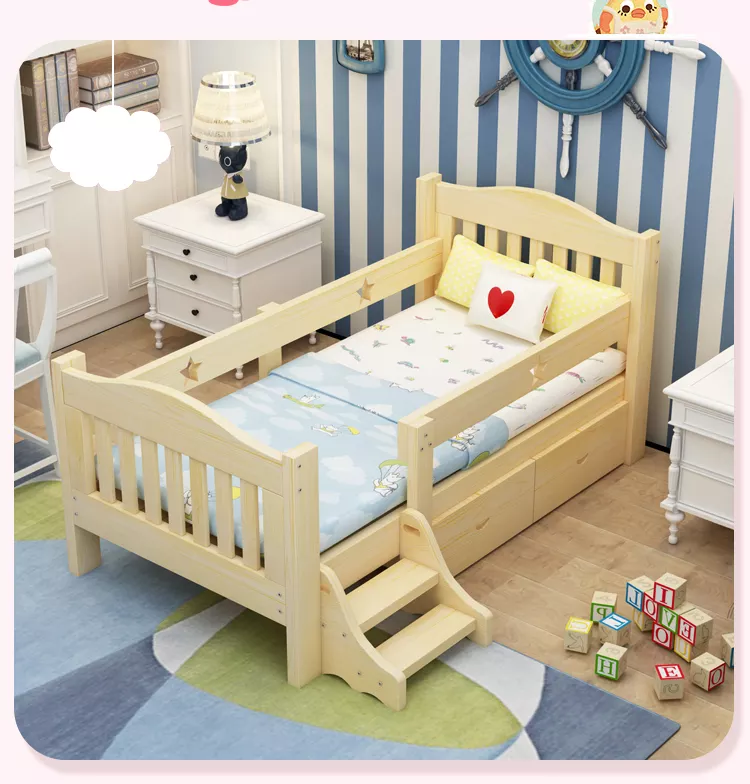 Princess Lit Enfant Wholesale Wooden Bed Frame Single Children Safety Widening Stitching Big Bed Guardrail Baby Bed