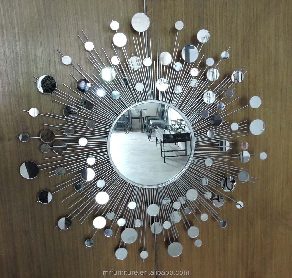 silver metal sunburst wall mirror decor