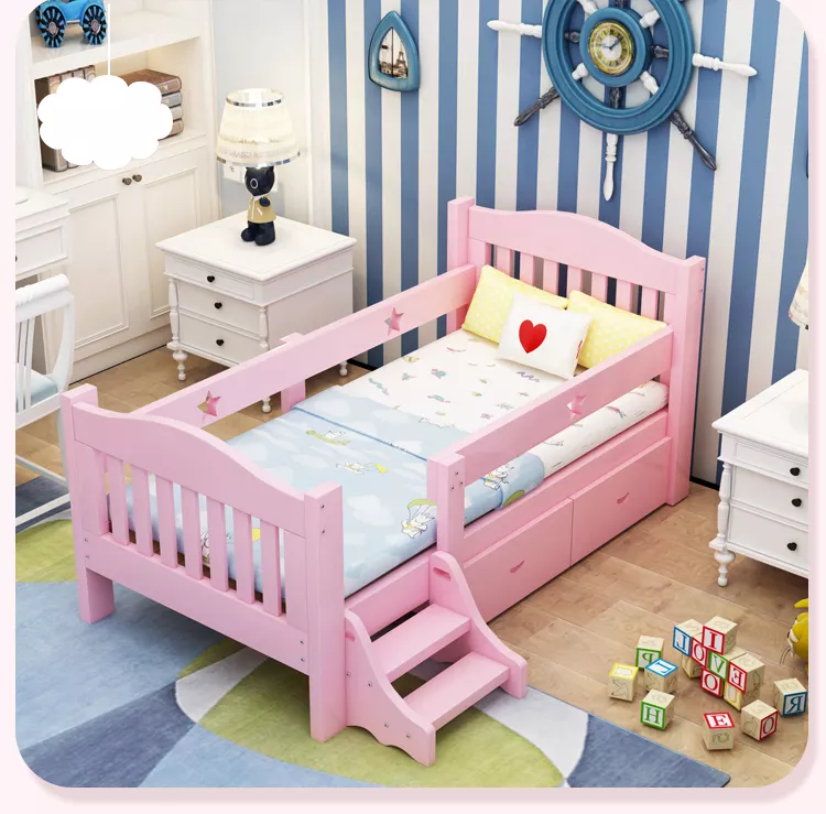 Princess Lit Enfant Wholesale Wooden Bed Frame Single Children Safety Widening Stitching Big Bed Guardrail Baby Bed