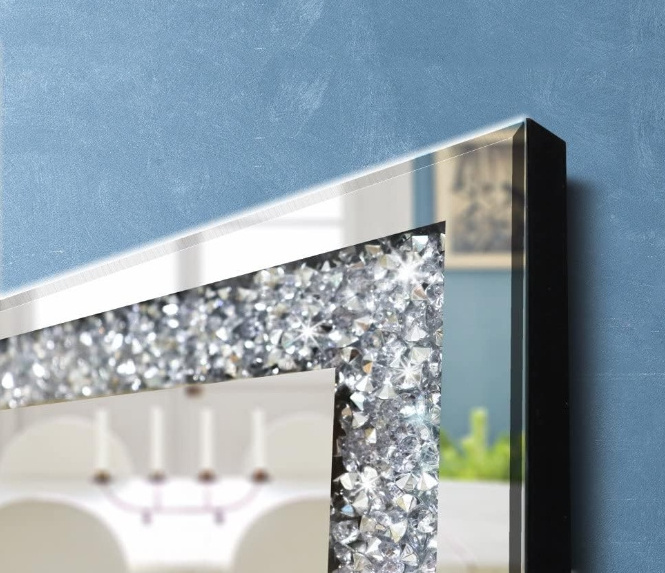 Modern Luxury Crystal Crush Diamond Sparkly Square Silver Mirror for Wall Decoration for Home Dining or Bathroom