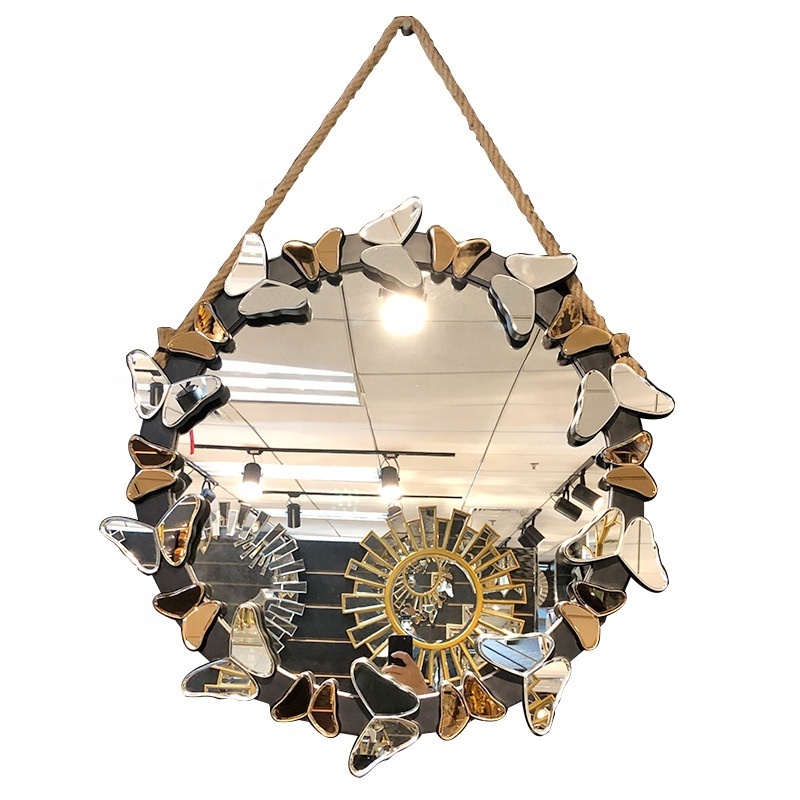 Wholesale Fashionable Wall Art Butterfly Mirror Home Furniture Hotel Entryway Decorative Hanging Mirrors