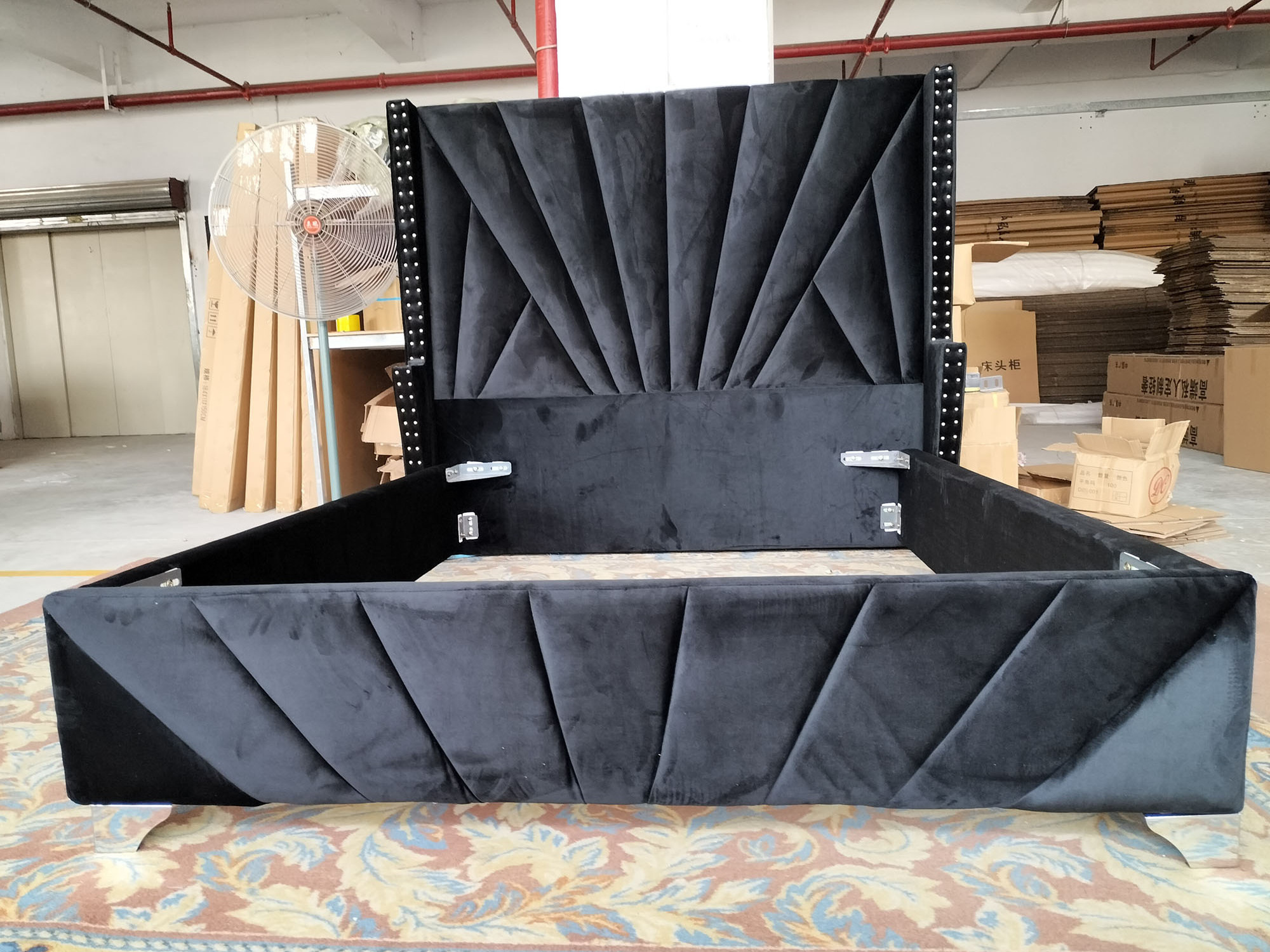 Hotel Use Silver Stud King Size Headboard Premium Super With Winged Bed Frame Black Velvet Bed