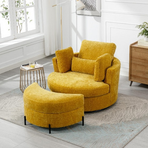 Oversized Swivel Accent Round Chair with 3 Pillow 360 Swivel Lounge Chair Cozy Club Leisure Chair for Living Room Bedroom Home