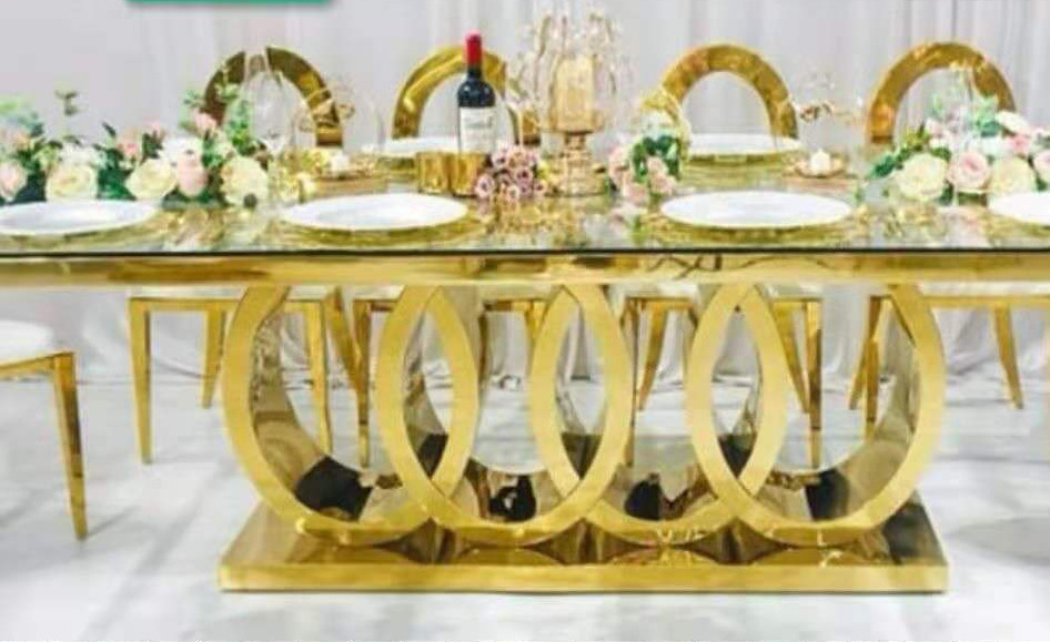 Party Suitable Marble Top or Glass Top Brass Gold Stainless Steel  Dining Table With Chair Dining Room Furniture Set