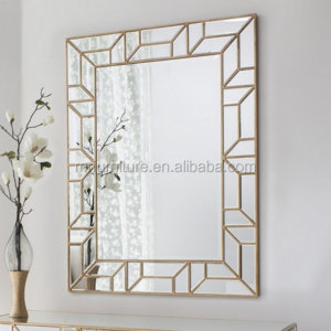 Top Mirror Rectangle Frameless Venetian Wall Mirror with Gold Trimming for Bedroom Hotel or Living Room