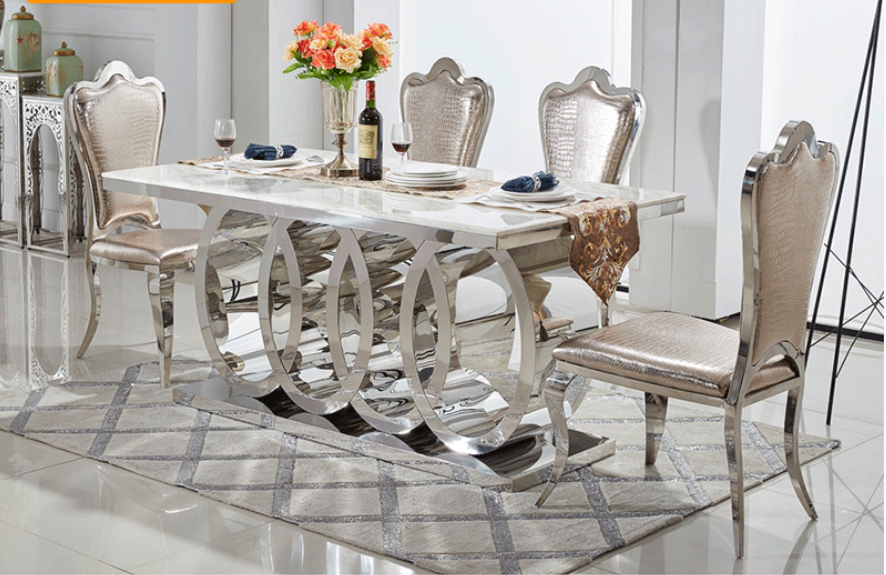 Party Suitable Marble Top or Glass Top Brass Gold Stainless Steel  Dining Table With Chair Dining Room Furniture Set