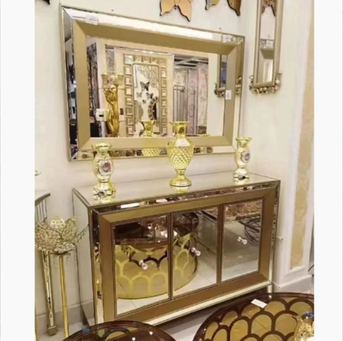 Hot Sale Mirrored Furniture Living Room Cabinet Console Table Luxury Golden Mirrored Buffet For Home Hotel Decor