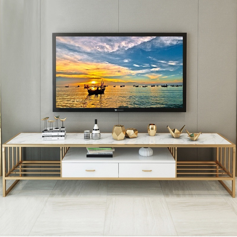 2020 Luxury Gold Stainless Steel Frame 2 Drawer TV Stand Marble Top Long Bench For Home Hotel Club