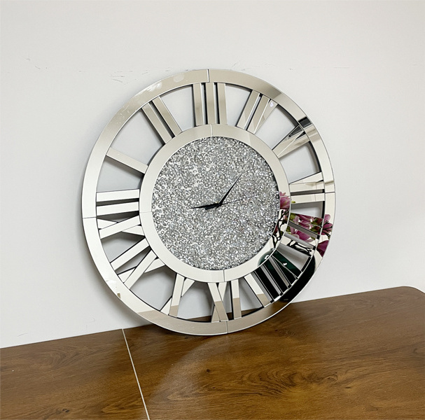 2024 Nordic SImple Nordic Simplicity Silver Roman Digital Clock Modern round Silent Mirror Wall Clock