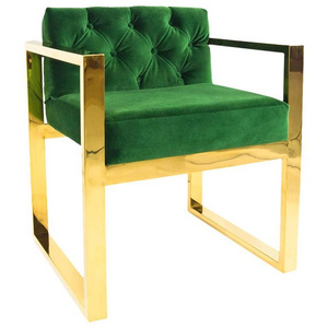 Upholstered Emerald Green Velvet Lounge Armrest Dining Chair Hotel Lobby Leisure Chair