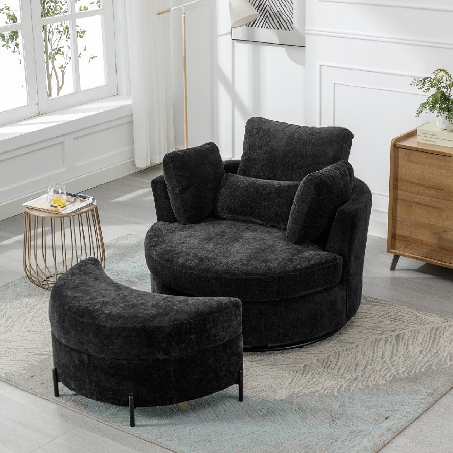 Oversized Swivel Accent Round Chair with 3 Pillow 360 Swivel Lounge Chair Cozy Club Leisure Chair for Living Room Bedroom Home