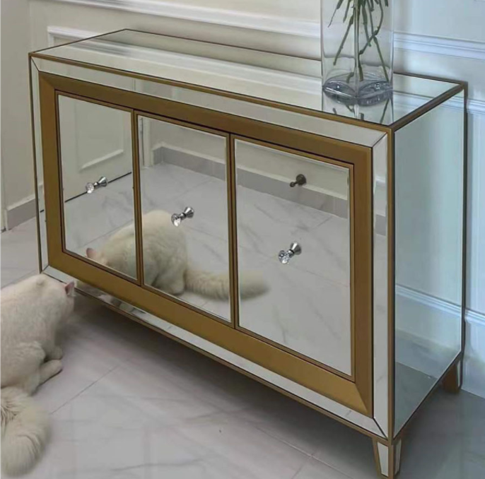 Hot Sale Mirrored Furniture Living Room Cabinet Console Table Luxury Golden Mirrored Buffet For Home Hotel Decor