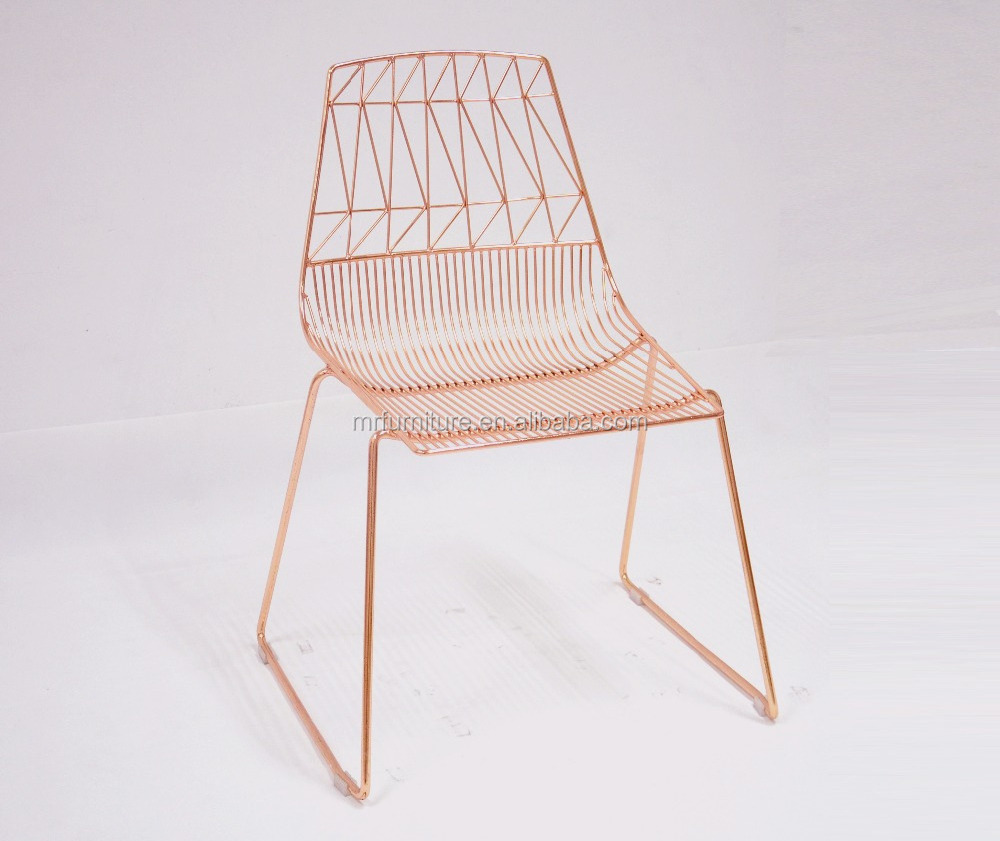 Stackable Rose Gold Metal Wire Patio Restaurant Dining Chair