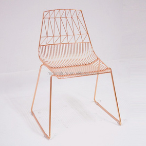 Stackable Rose Gold Metal Wire Patio Restaurant Dining Chair