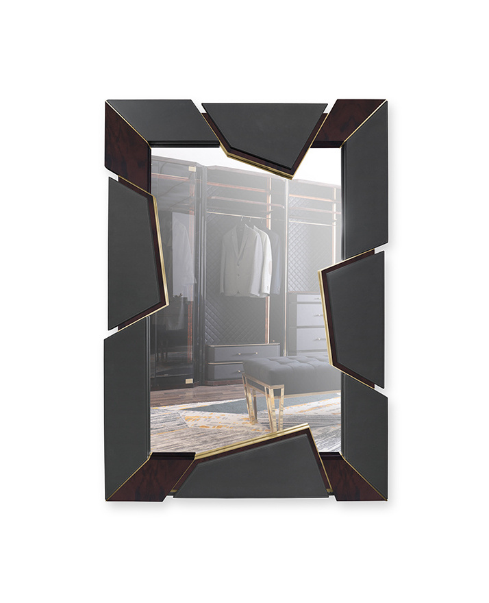 New Stylish Rectangular Wall-Mounted Leather Dressing Mirror For Walk-in Closets