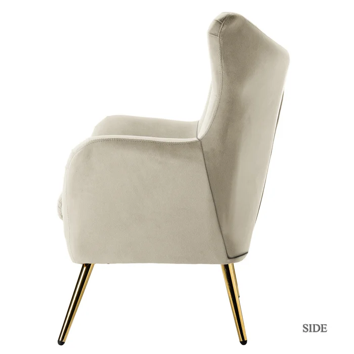 Modern Gold Stainless Steel Wide Tufted Velvet Wingback Chair Velvet Button Tufted Armchair Accent Leisure Chair