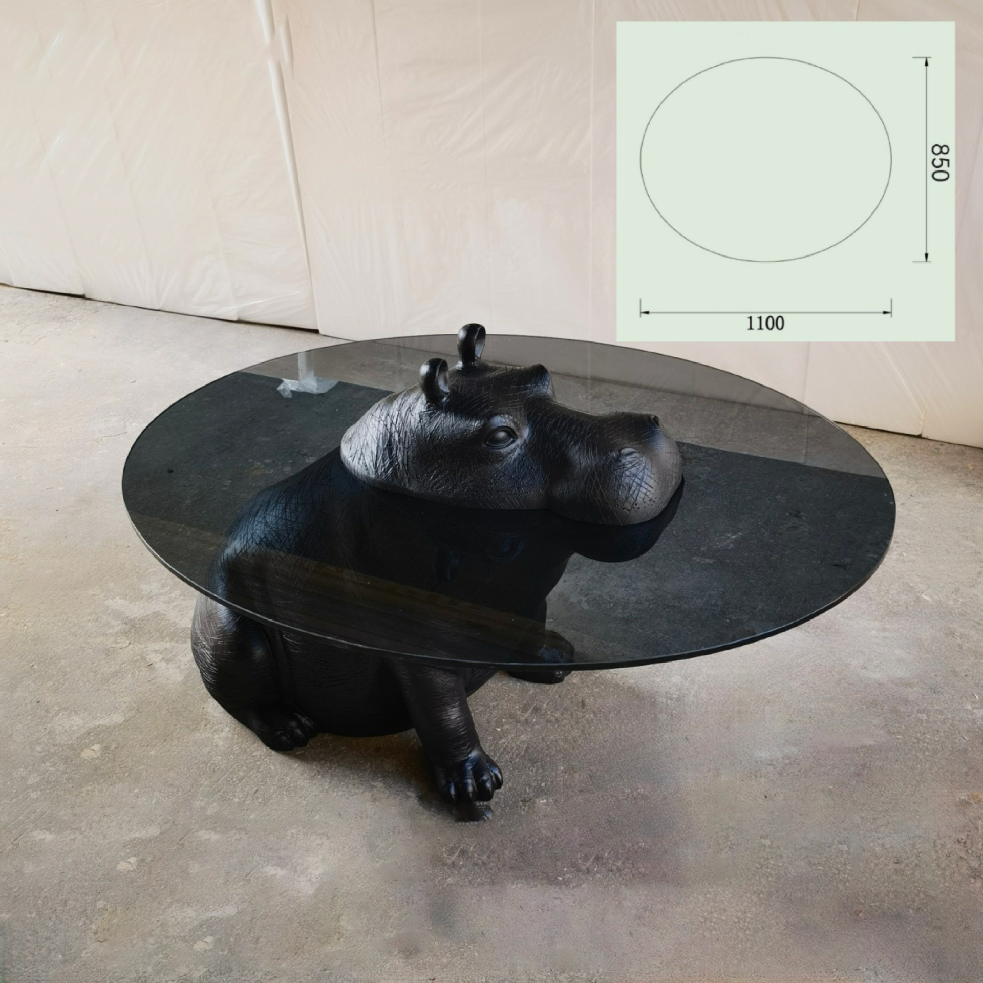 Minimal Animal Styling Hippo Shape Glass Coffee Table Creative Modern Central Table For Cafe living Room Hotel