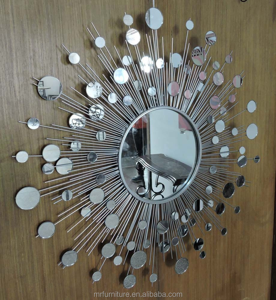 silver metal sunburst wall mirror decor