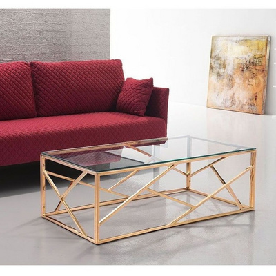 Hot Sale Rectangular Coffee Table Rose Gold Stainless Steel Tempered Glass Center Table for Home Hotel