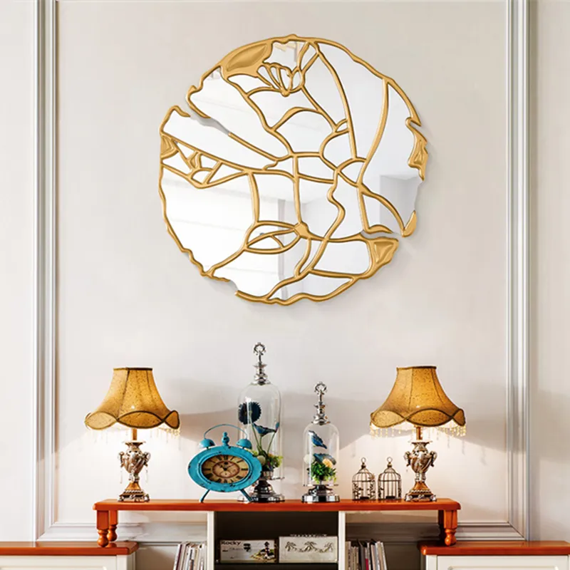 New Designed Modern Luxury Gold Leaf Wall Mirror Decorations Living Room Round Wall Mounted 5 Star Hotel Wall Mirror For Sale