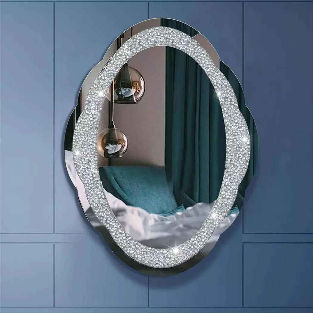 Contemporary Modern Large Decorative Glitter Diamond Crystal Wall Mirror Cloud Shape for Home Decoration