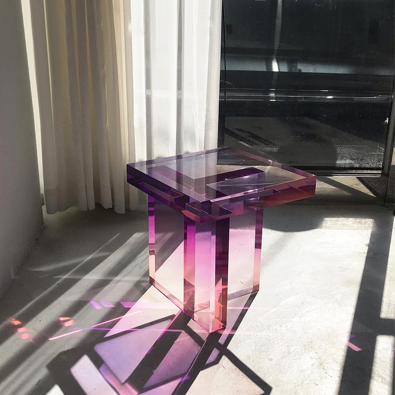 Modern Purple Transparent Display Stand Pink Luxury Glowing Bar Table Acrylic Square Coffee Table For Party Bar Restaurant