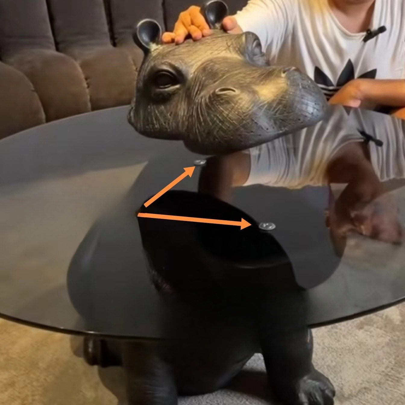 Minimal Animal Styling Hippo Shape Glass Coffee Table Creative Modern Central Table For Cafe living Room Hotel