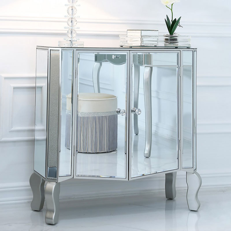 Venetian glass mirrored design sideboard 2 door end table corner cabinet for bedroom living room