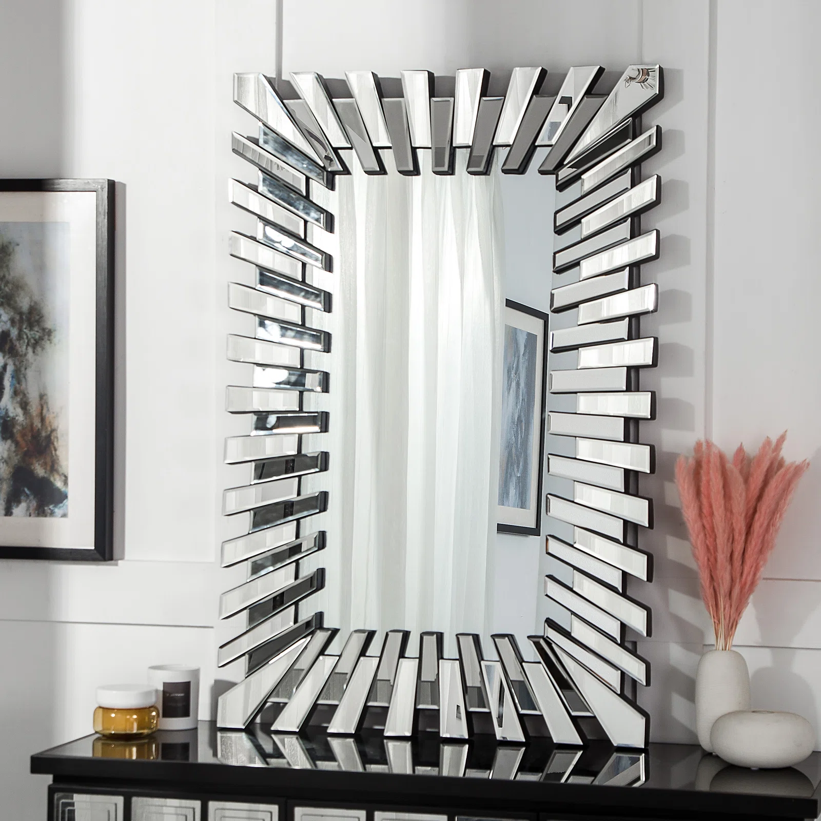 Modern Hanging Mirror Rectangle Glass Wall Mirror 3D Design Beveling Edge Decoration Accent Mirror For Home Hotel Furniture