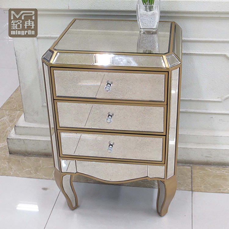 Art Deco Mirrored Bedside Tables Glass Bedroom Furniture Night Table 3 Drawers