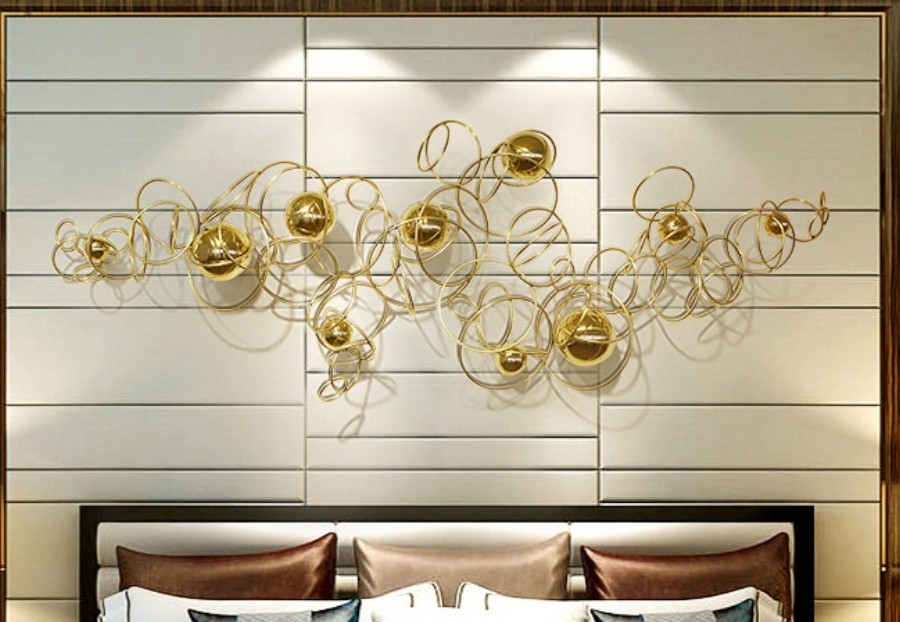 Modern New Design Big Long Stainless Steel Gold Home Wall Art Restaurant Wall Decor