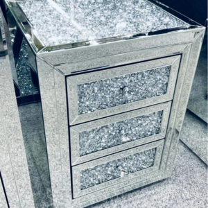 Bedroom Furniture 3 Drawer Bedside Table Silver Mirror Crushed Diamond Nightstand for Home Hotel