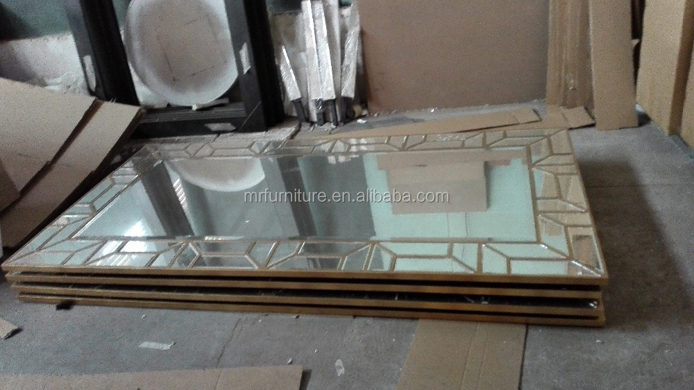 Top Mirror Rectangle Frameless Venetian Wall Mirror with Gold Trimming for Bedroom Hotel or Living Room