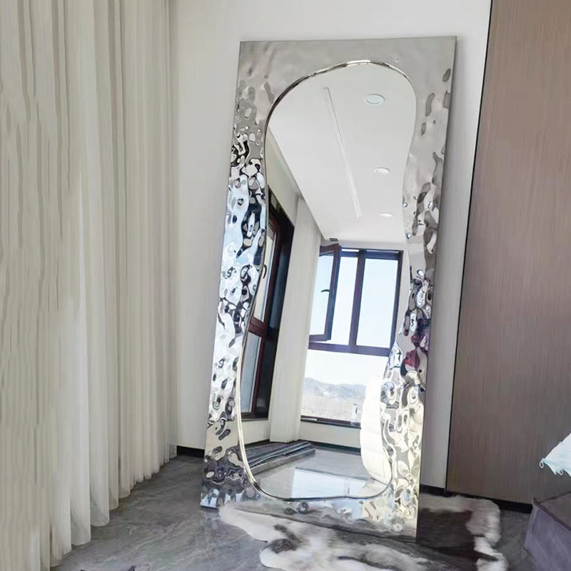 Luxury Stainless Steel creative water ripple  Decorative Floor Mirror  Dressing Mirror For Home Hotel /Bedroom/Clothing store