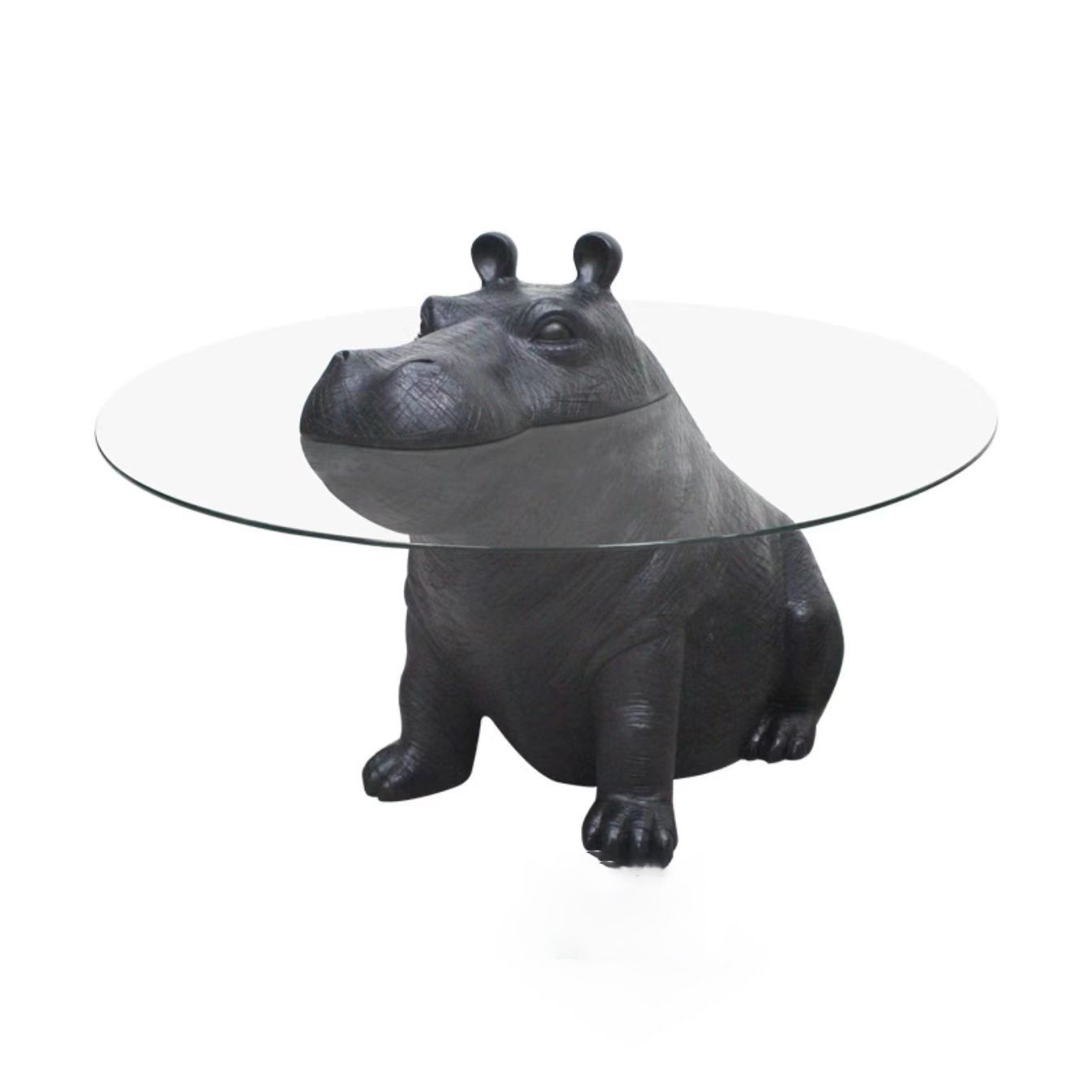 Minimal Animal Styling Hippo Shape Glass Coffee Table Creative Modern Central Table For Cafe living Room Hotel