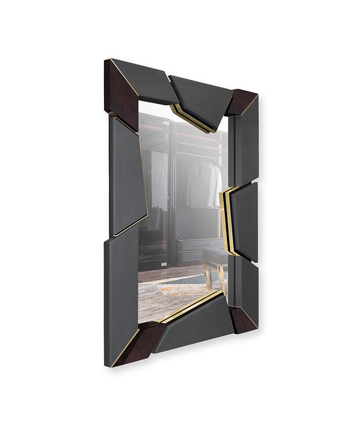 New Stylish Rectangular Wall-Mounted Leather Dressing Mirror For Walk-in Closets