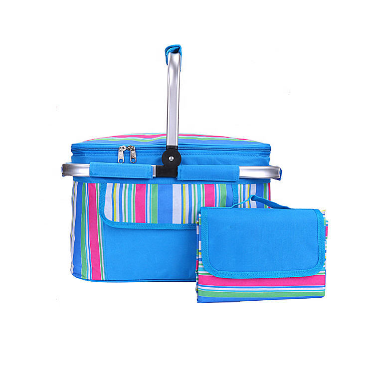 wholesale plastic foldable picnic basket set with zip lid thermal insulated custom picnic basket